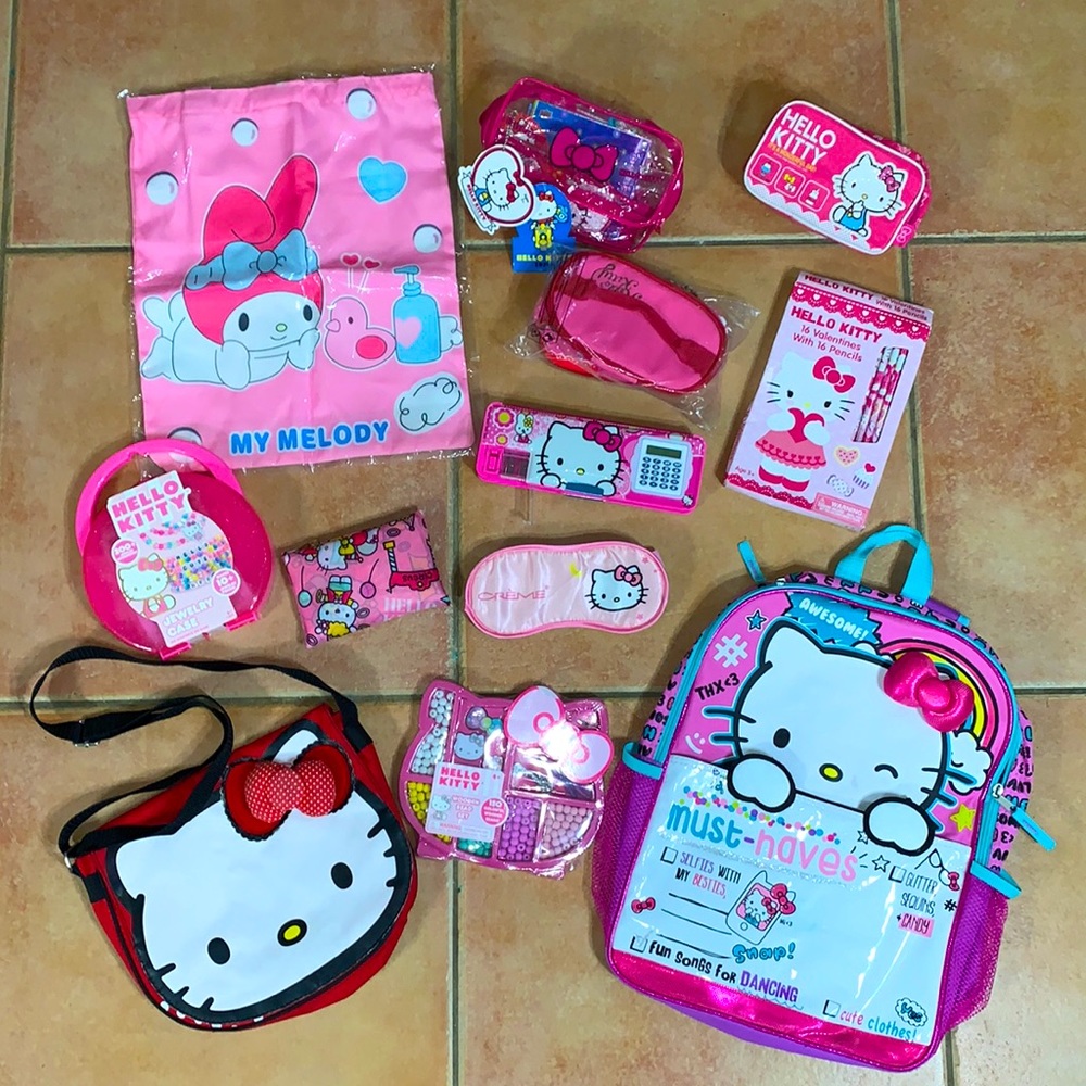 Hello Kitty School Haul Backpack Purse Pencils Pencil Case Pouch Bracelet Beads
